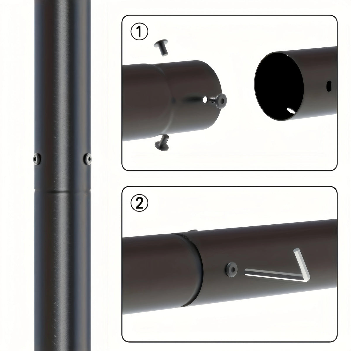 lampadaire solaire extérieur industriel fer noir divisé sections posable pied