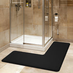 tapis bain gris moderne points noirs fond blanc doux absorbant grande taille 150x45cm