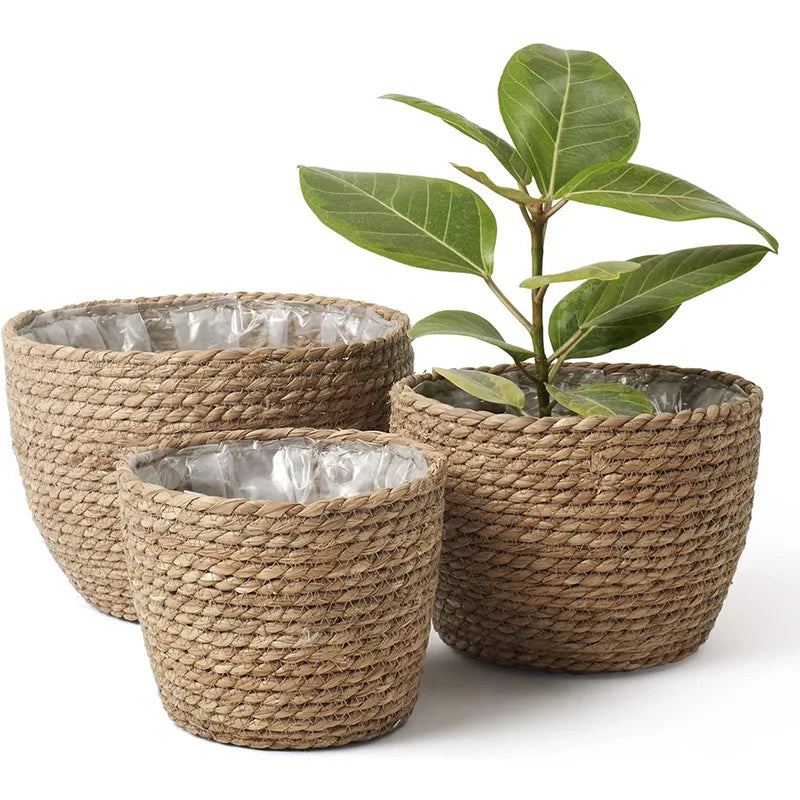 pot plante tressé fibre végétale naturelle rustique beige opacité moderneintérieur papier aluminium