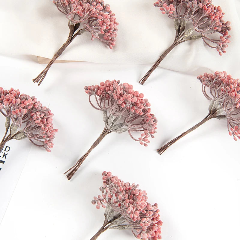 bouquets artificiels naturels vintage extérieurs branches accrochées fleurs boutons vert doré argenté rose six