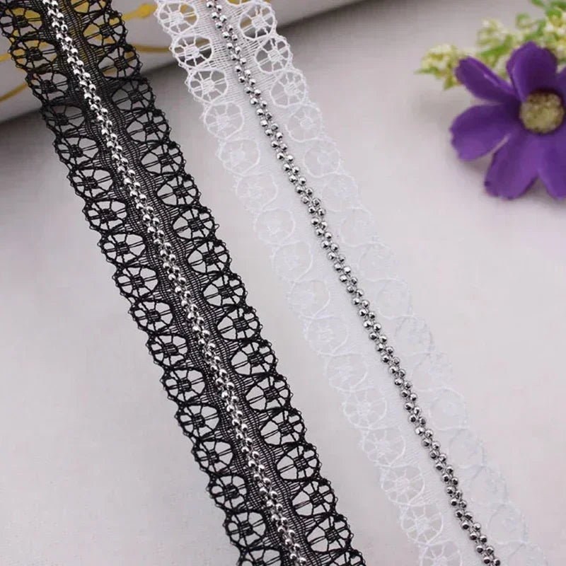 ruban dentelle florale noire blanche transparente vintage mariage décoration tissu polyester organza