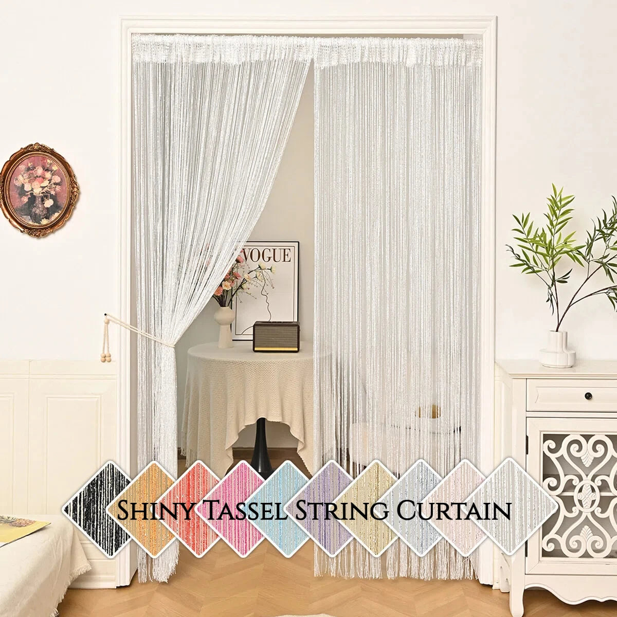 rideau bohème or franges brillantes moderne crème semi transparent chambre