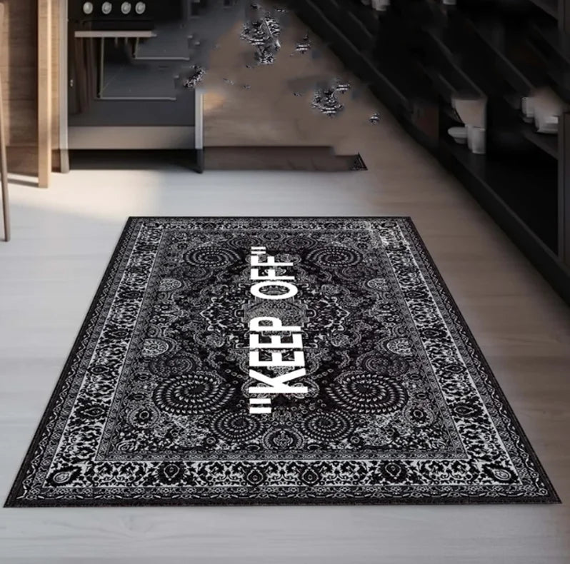 tapis noir ornements floraux moderne classique salon chambre fleur adhésif polypropylène polyester 160cm 120cm