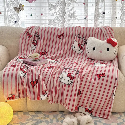 couverture peluche rouge blanc motif chat ruban doux canapé lit hiver décoratif