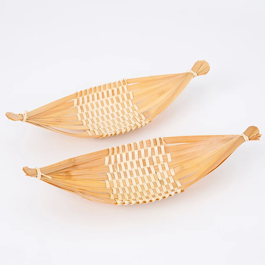 panier tressé bambou forme bateau rustique décoration maison assiette fruits secs organisateur cuisine plateau