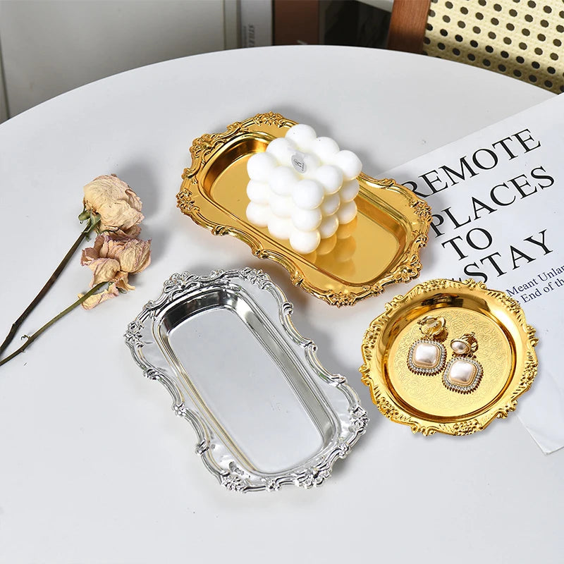 plateau decoratif or argent ornements baroques classique vintage boucles oreilles bracelet 7.5cm 10cm 15cm
