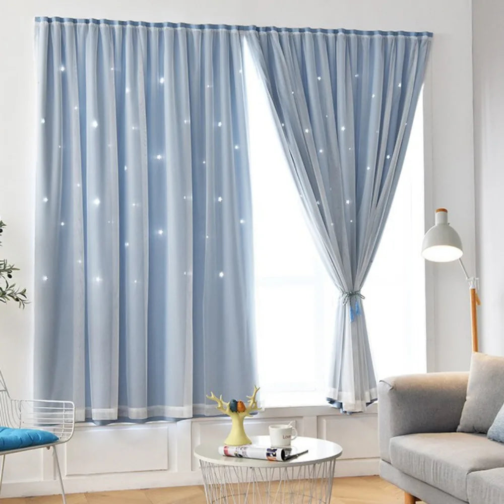 rideau moderne étoiles blancs gris clair bleu clair beige vert rose polyester translucide chambre