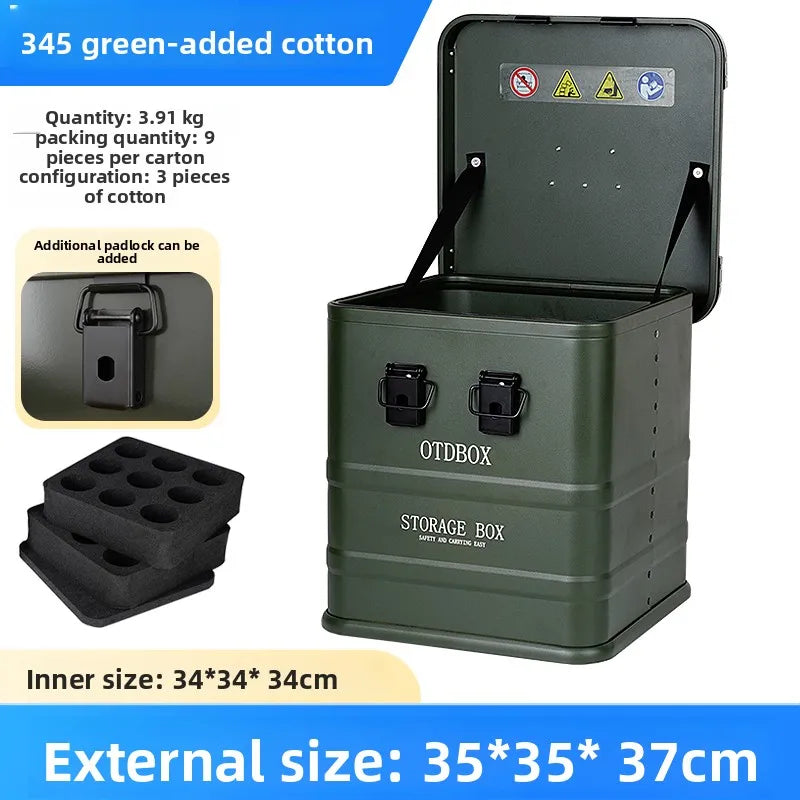 boîte rangement réutiliable argentée noire moderne cadenas compartiments coton sécurisé robuste respectueux environnement