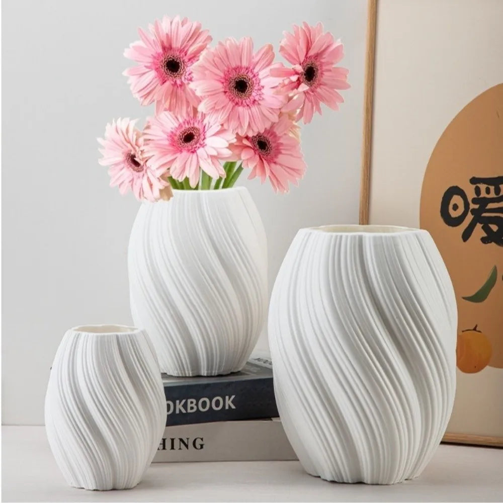 vase moderne plastique blanc texturé hauteur jusqu'à 26cm décoration intérieure