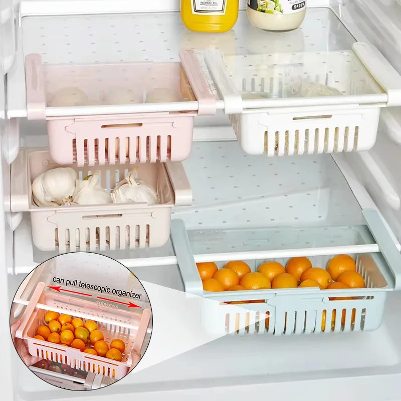 organiseur réfrigérateur rose bleu blanc grille perforations moderne clips pliables.storage.box.frigo