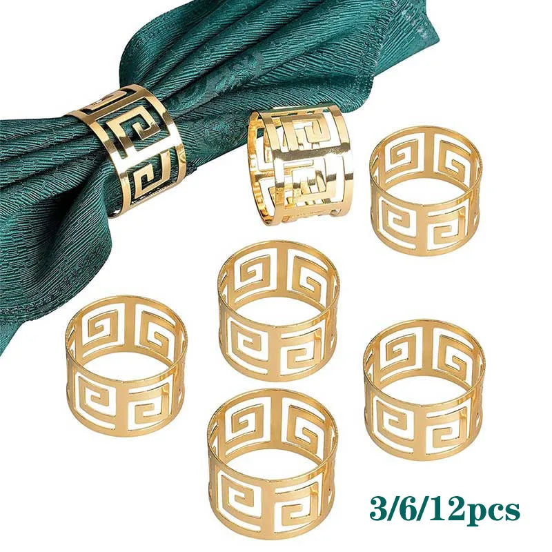 anneaux serviettes métal or argent motif géométrique moderne élégants fixations pression coton 12 pièces