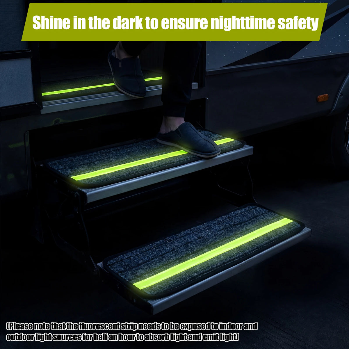 tapis antidérapant marchepied rv gris foncé jaune fluo adhésif texturé sécurisé surface poils rayures