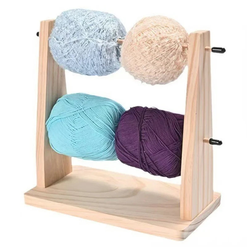 support rangement double niveau porte fil laine bois clair artisanal rustic multiple couleurs vis