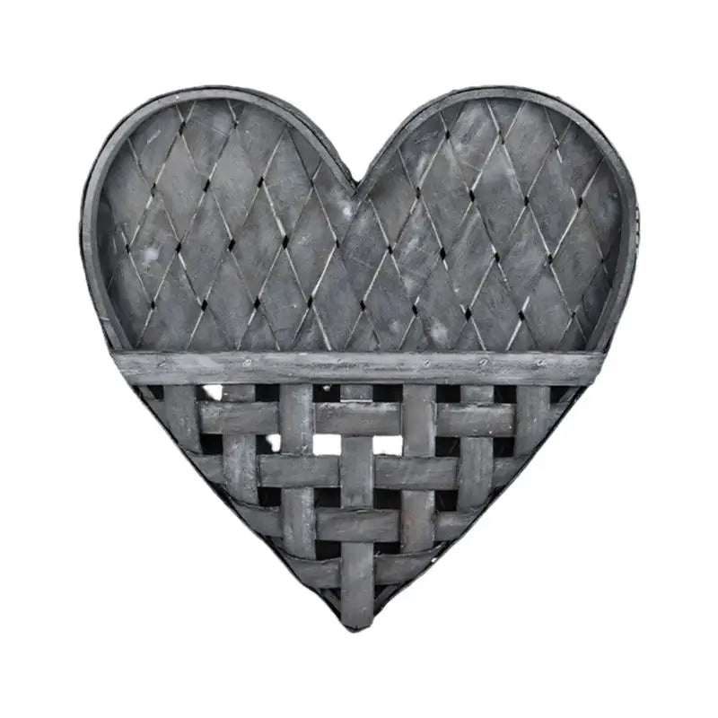 panier mural forme cœur tissage bois rustique cordelette décoration intérieure fleurs séchées horloge bougies