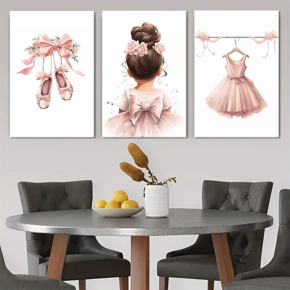 affiche fille ballet robe penderie rose clair blanc stylée rétro enfant sans cadre