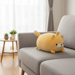 oreiller cervical forme chat peluche jaune gris kawaii doux transformable literie