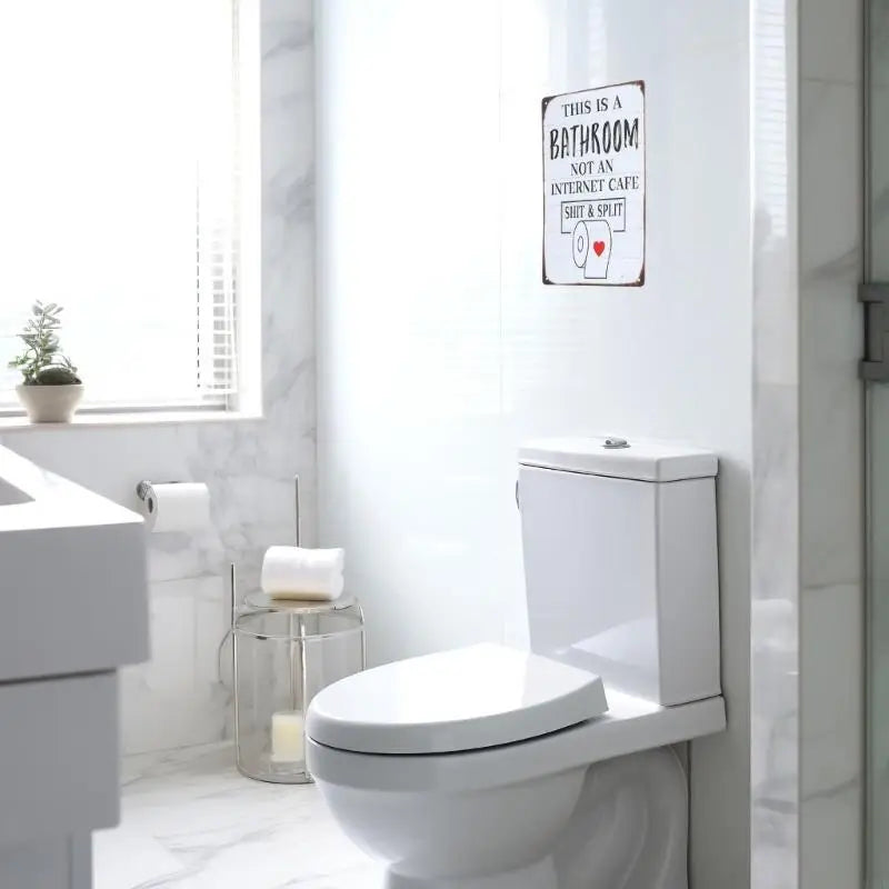 plaque décorative vintage humour texte grunge coeurs toilette blanc brun rouge