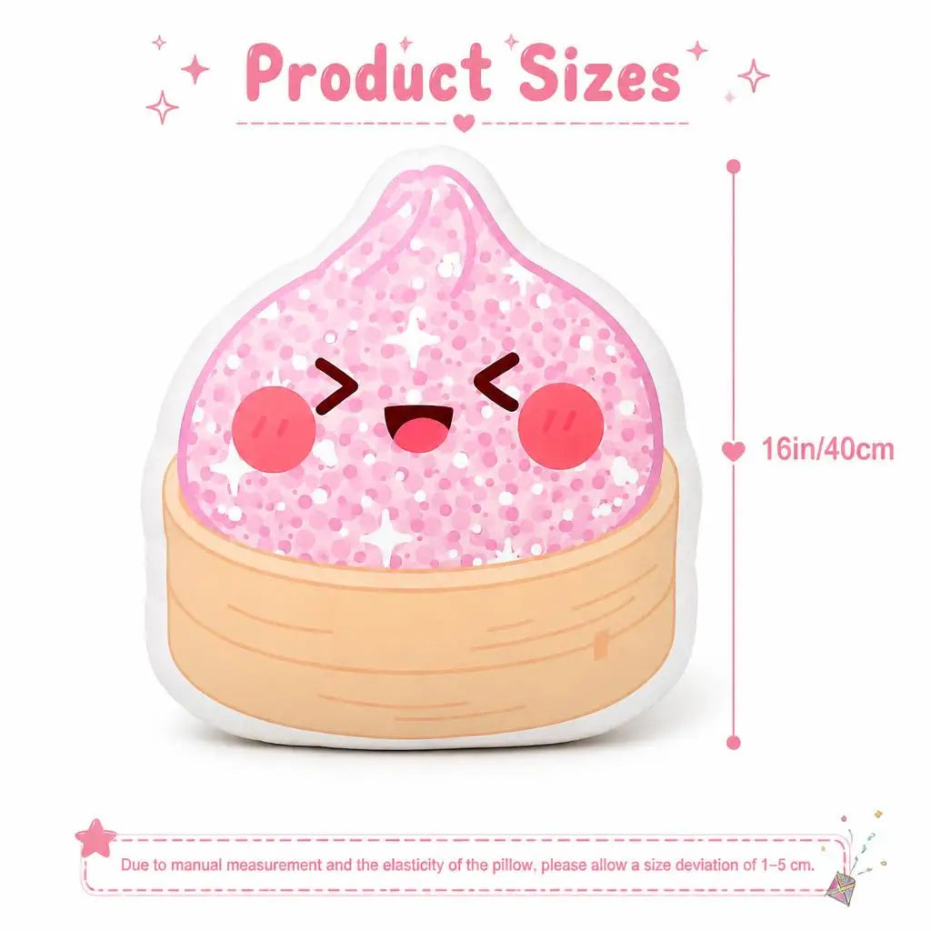 coussin 3d rose glitter visage kawaii forme bao deco intérieure coussin siège 40cm polyester