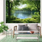 Décoration murale bohème forêt lac vert
