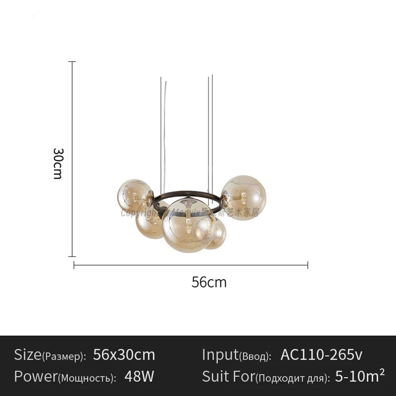 Suspension lumineuse moderne boule verre transparente câbles suspendus salle salon chambre