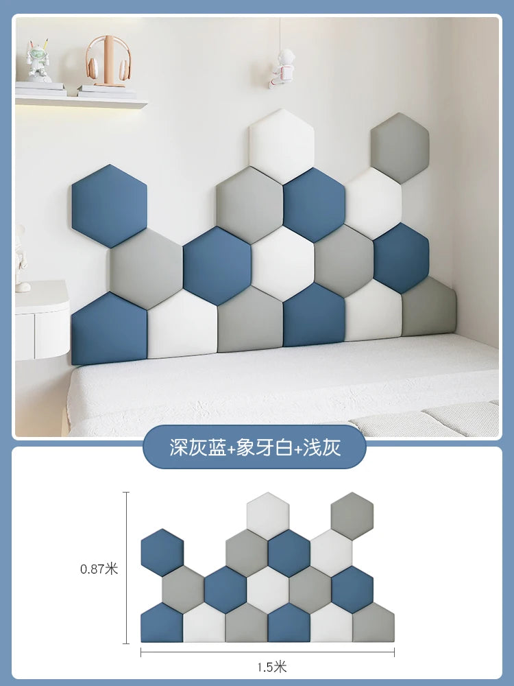 panneaux muraux hexagonaux 3d autocollants géométriques gris beige blanc décoration chambre enfant moderne