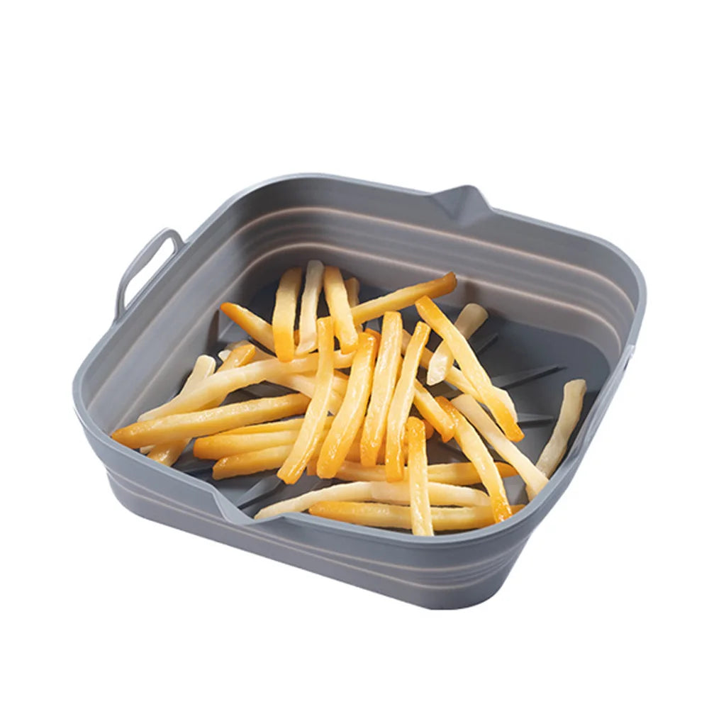 plateau silicone air fryer poignées côtés frites nervures surface intérieure utilitaire gris foncé