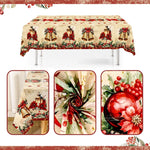 nappe table noël cloches dorées fleurs rouges feuilles vertes guirlandes flocons dorés classique