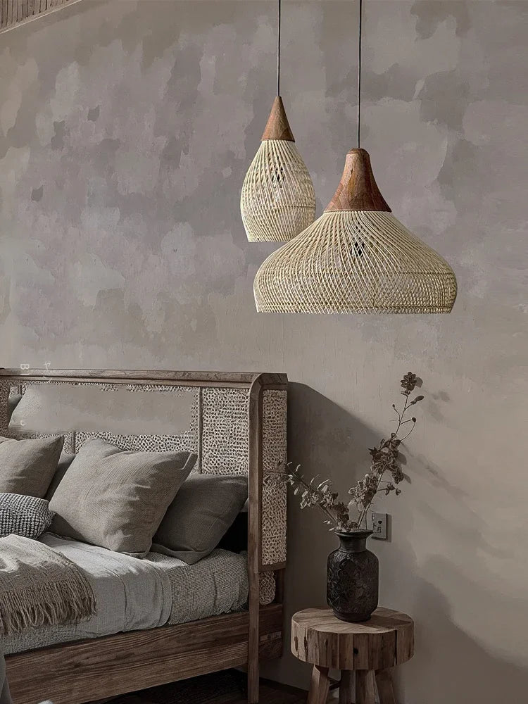 lampe suspendue tressée bohème vintage semi transparente 50cm 40cm chambre salon