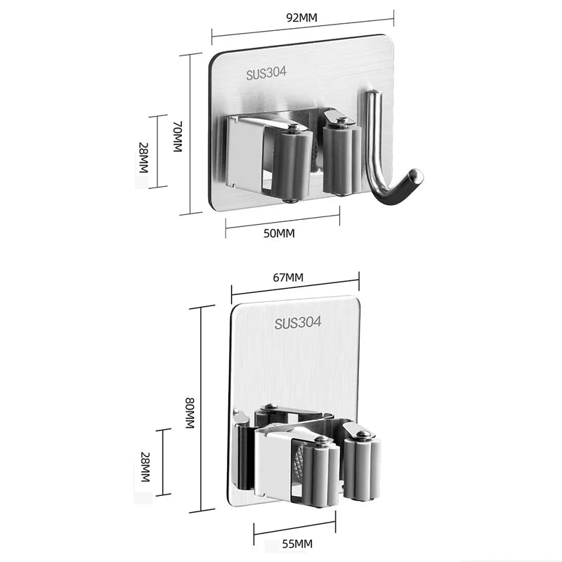 porte balai support mural salle bain argenté adhésif imperméable outils nettoyage moderne organisateur traceless