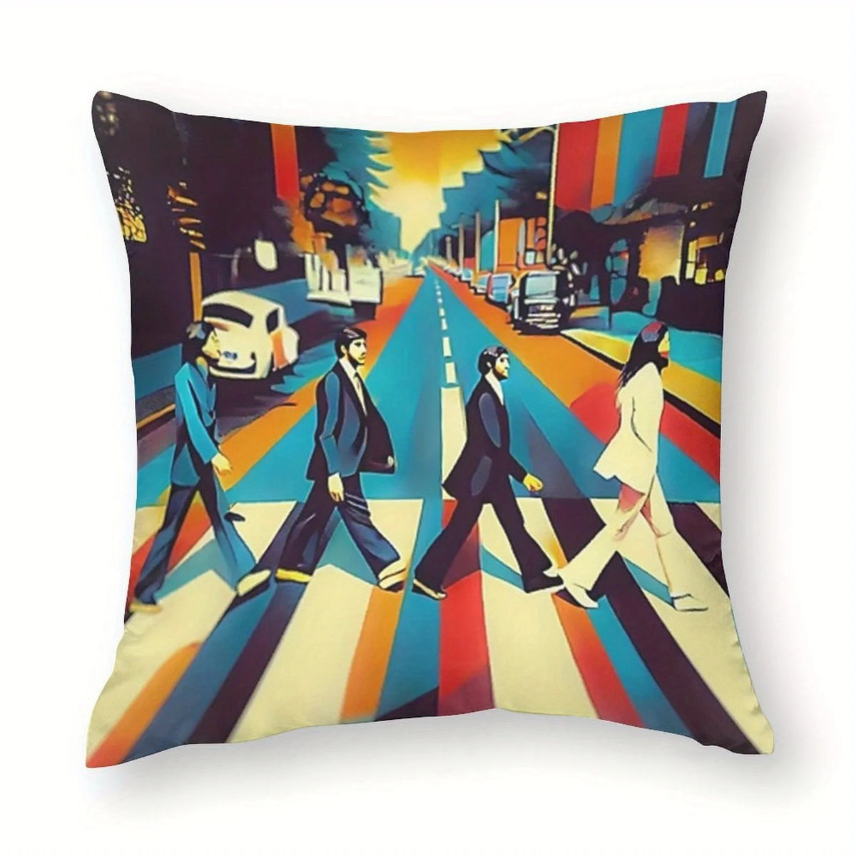 coussin pop art the beatles abbey road zip multicolore 45x45cm polyester carré déco lit