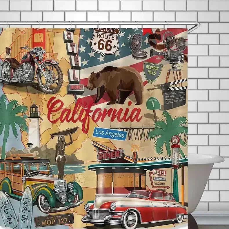 Rideau de douche imperméable dans une salle de bain décorée style années 1920