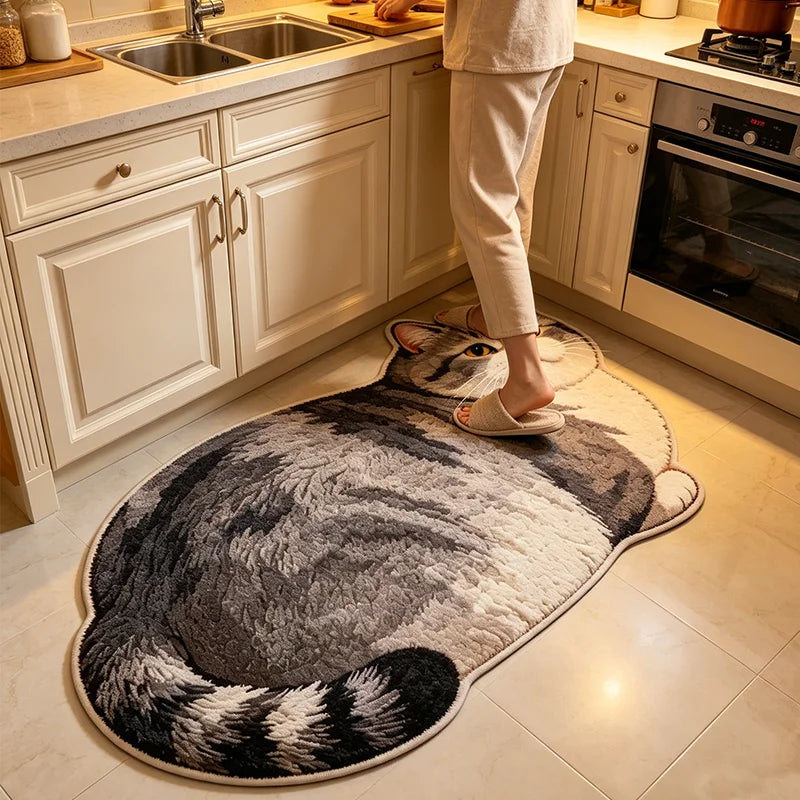 tapis chat imprimé 2d moderne gris noir blanc antidérapant polyester intérieur salon chambre cuisine