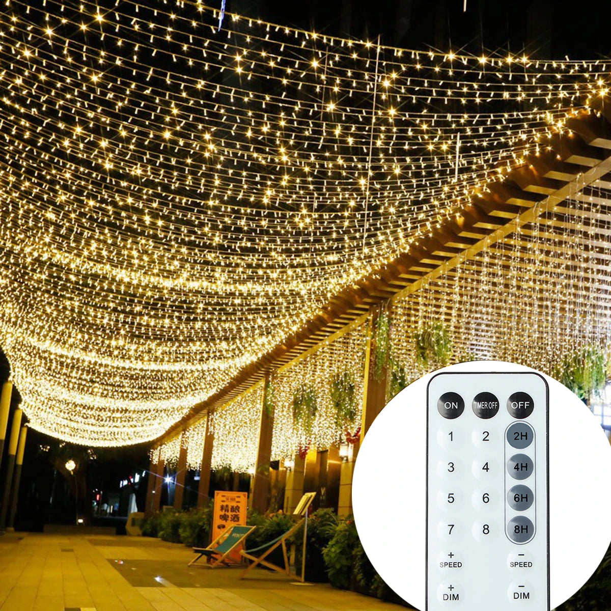 décoration noël guirlande led 100m blanc chaud points lumineux moderne imperméable ip66 prise électrique