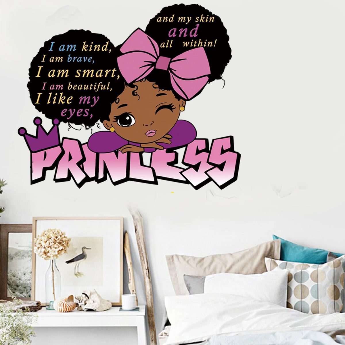 autocollants mural princesses dessin animé chambre enfant noir rose blanc doré motifs textes positifs