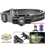 lampe frontale led rechargeable noire orange ceinture ajustable mode bas moyen haut étanche camping