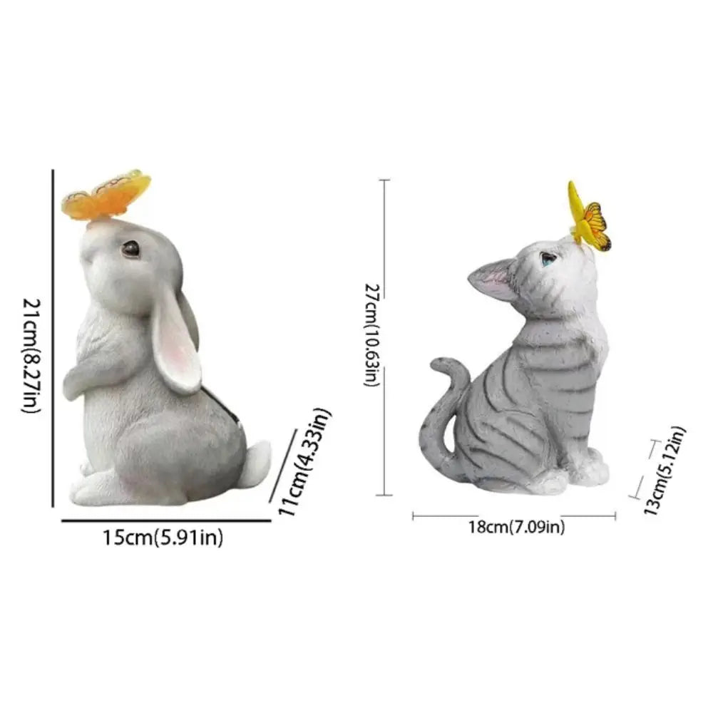 statues decoratives jardin lapin chat papillons lumiere led exterieur impermeable vent pluie