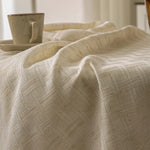 nappe tissée géométrique blanche crème tasselée classique maison événement festif