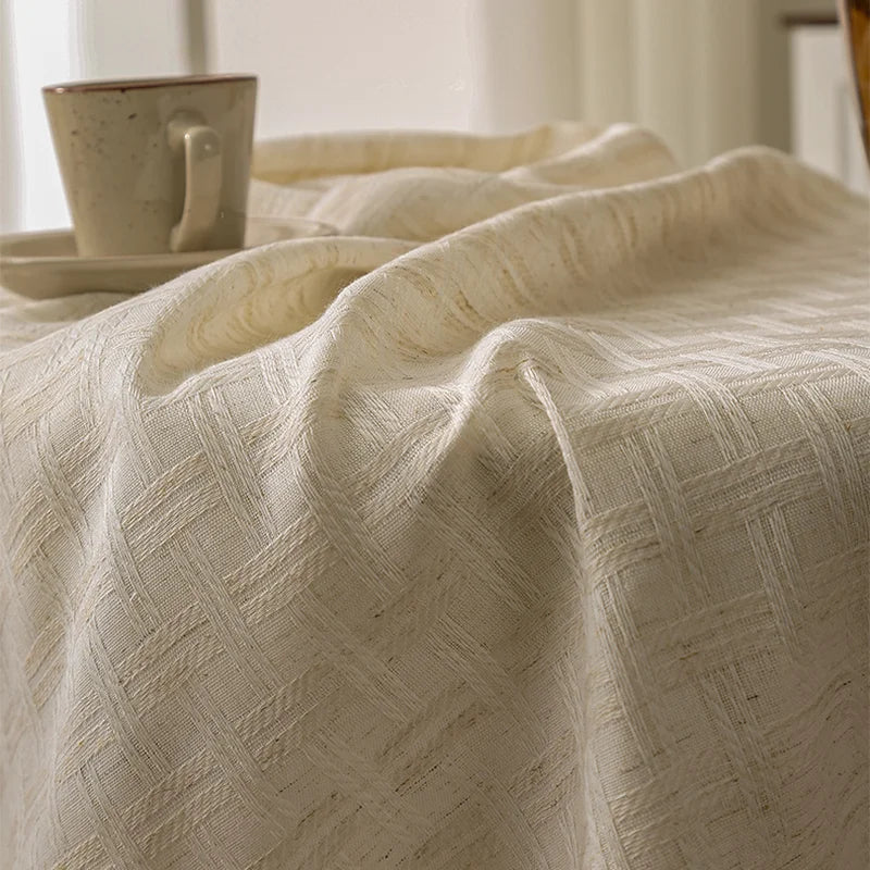 nappe tissée géométrique blanche crème tasselée classique maison événement festif