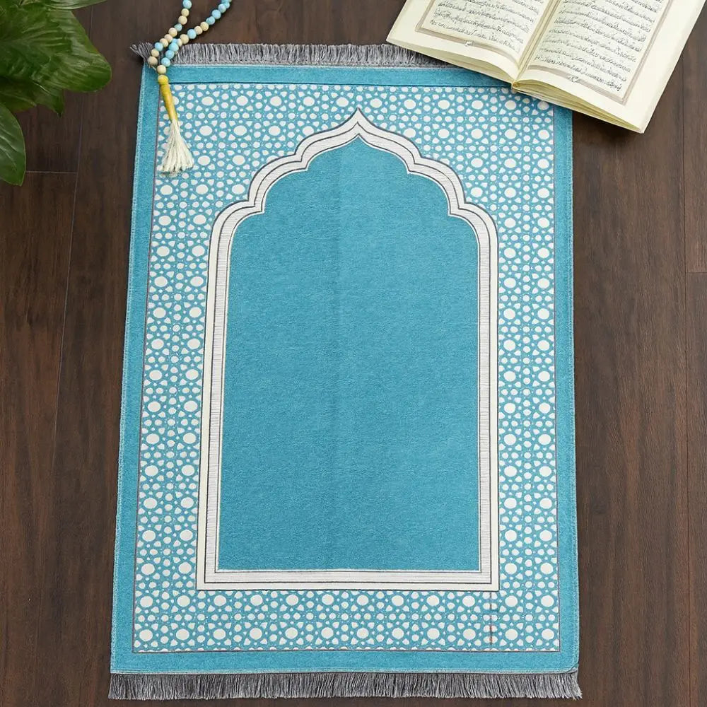 tapis prière polyester géométrique violet bleu moderne traditionnel sans BPA