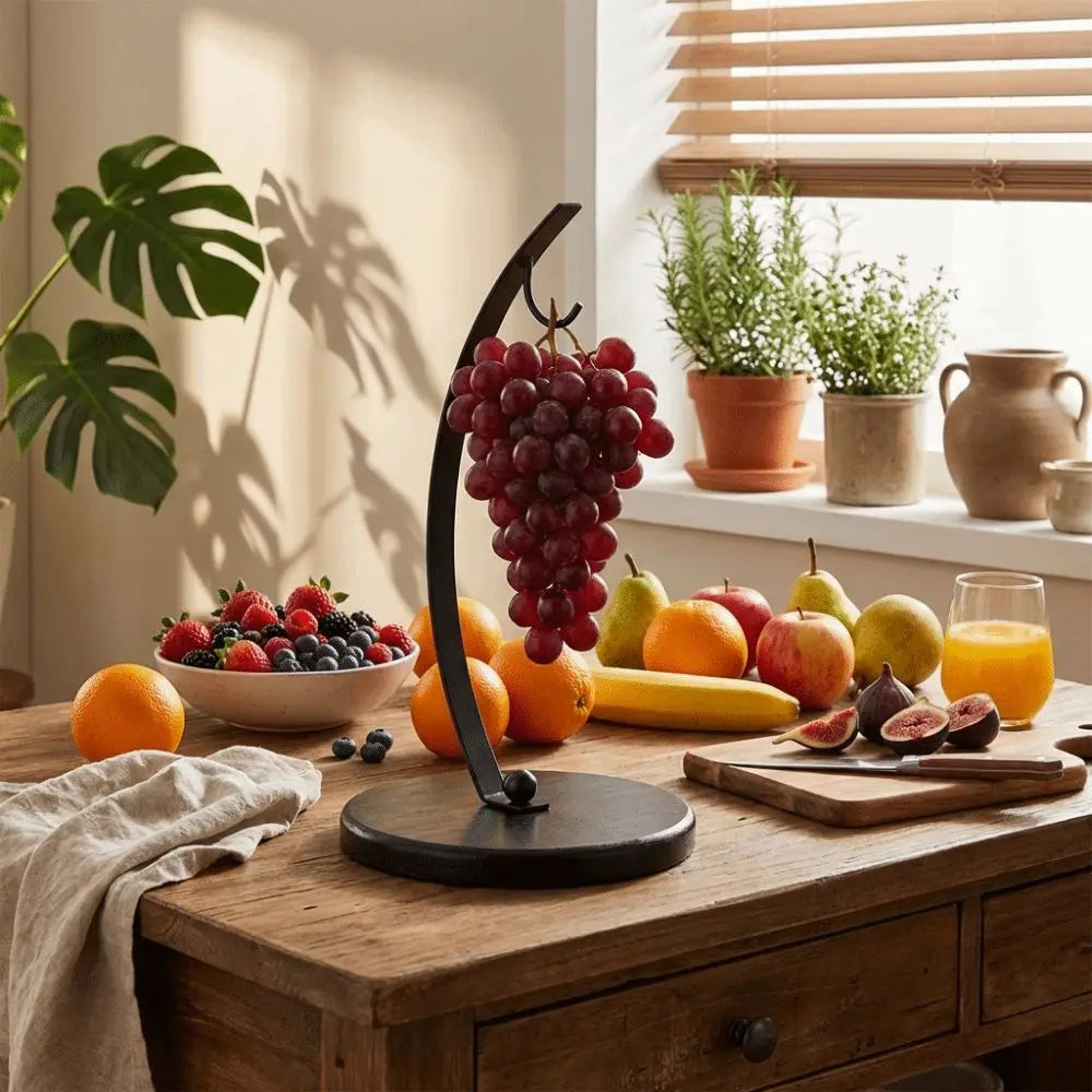 porte fruit arche bois métal moderne bananes raisins oranges minimalistes