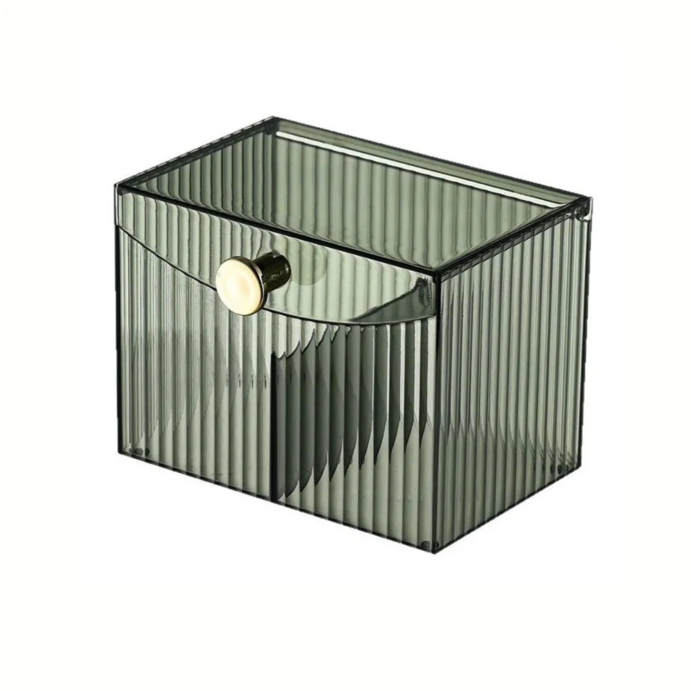 boîtes rangement transparentes vertes rayées moderne coton tiges flacons soins élastique doré Brosse cheveuxANTI