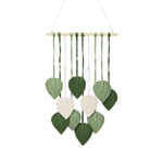 décoration murale boho feuilles tissées vert blanc marron rose gris suspension