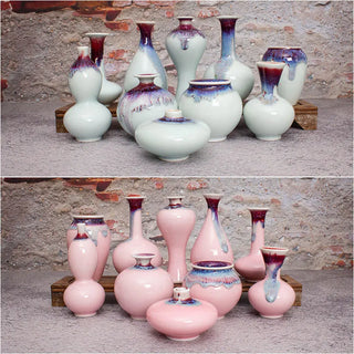 vases céramique émaillés contemporains couleurs rose bleu violet blanc gris