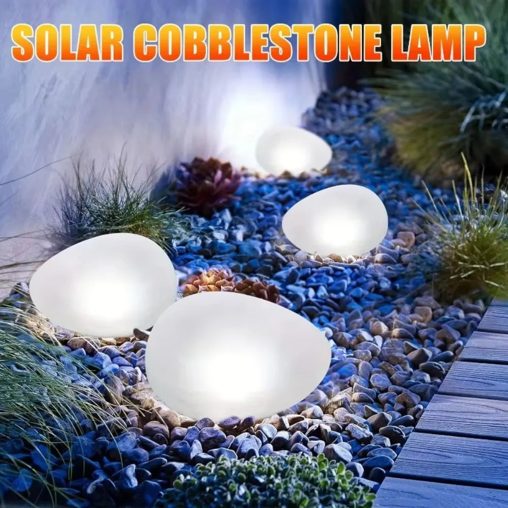 lumière solaire led jardin blanc jaune bleu galet zen minimalisteextérieur poser