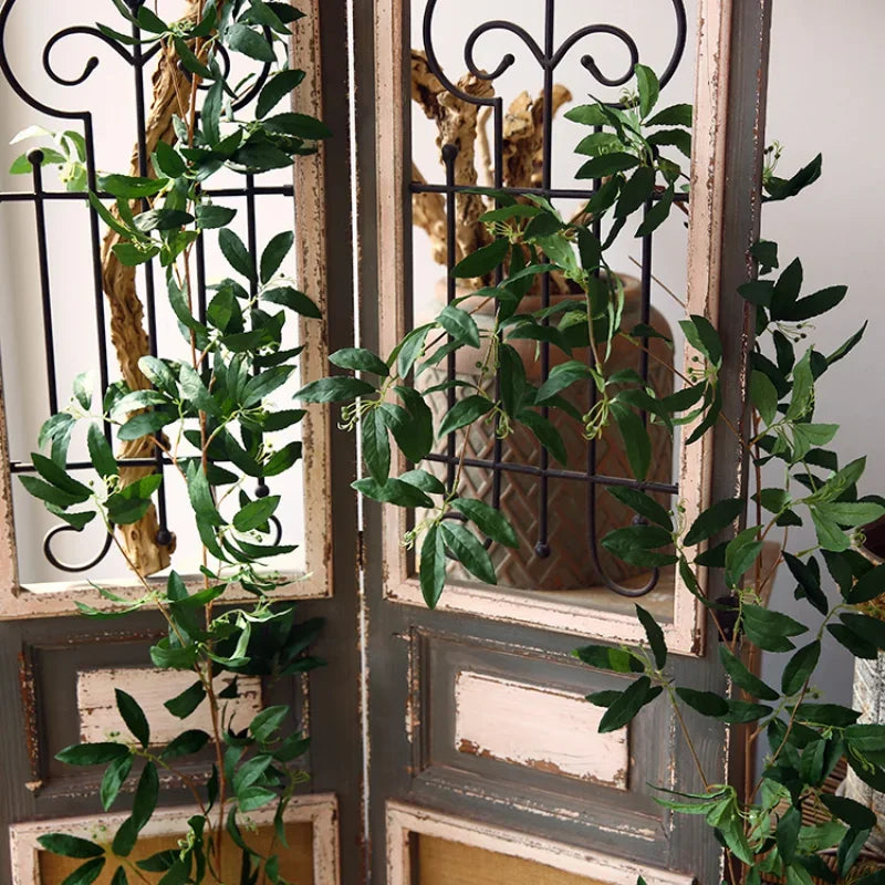 guirlande végétale artificielle vert feuilles simples fleurs blanches naturelle intérieure décoration maison anniversaire mariage