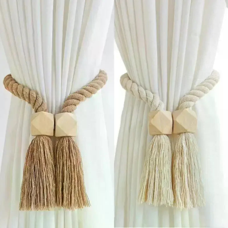 corde rideaux tressée géométriques boho chic beige clair salle bain intérieur decoration