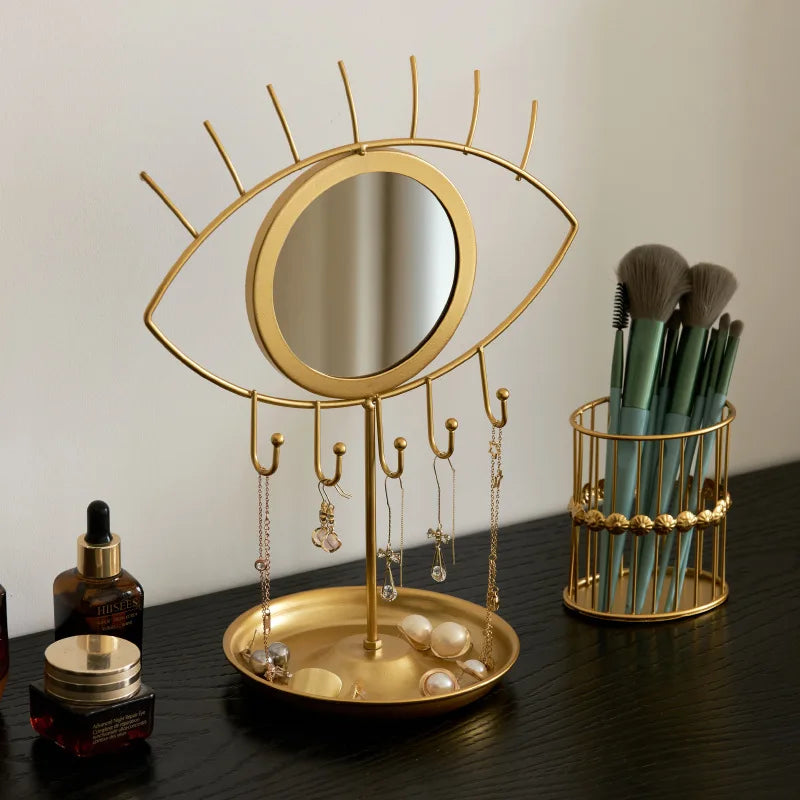 organisateur bijoux miroir or bohème moderne pinceaux maquillage flacons cosmétiques plateau rangement multifonction portable