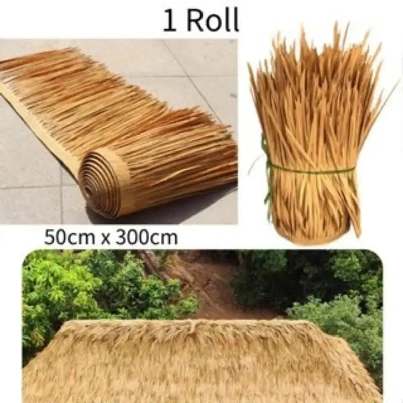toile toiture thatch imitation paille aspect fibreux couleur beige marron nuance dorée decoratif tropical