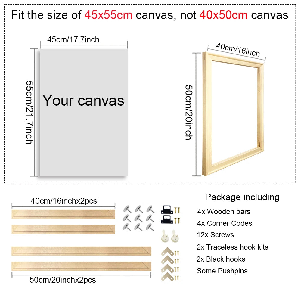 cadre bois naturel toile mural classique 35x45 40x50cm decoration interieur vis crochet kits