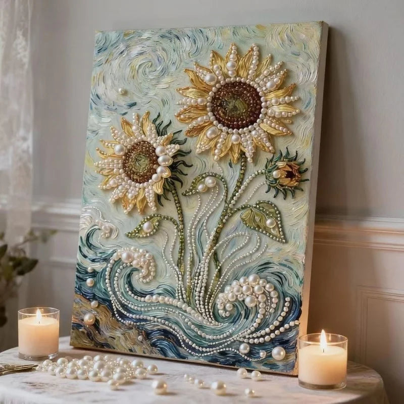 tableau diy peinture fleurs chateau soleil vague ciel adultes débutants decoration interieur opaques adhésif